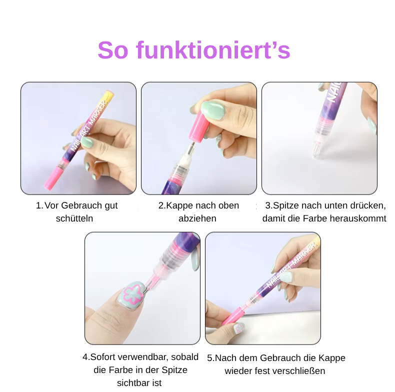 Kreativ Nagel Stift - der Fineliner Nageldesign Stift, der Kinderträume wahr werden lässt.
